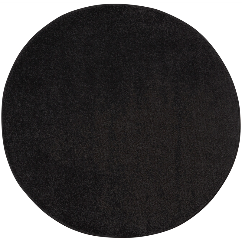 Pemberly Row 4' x Round Black Fabric Outdoor Area Rug (4' Round)