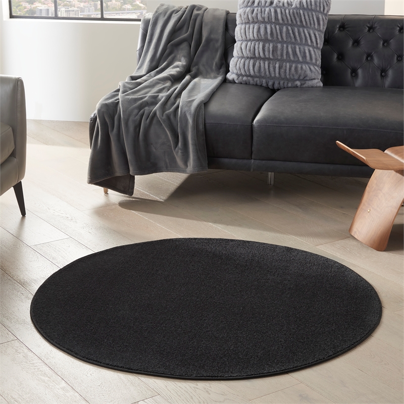 Pemberly Row 4' x Round Black Fabric Outdoor Area Rug (4' Round)