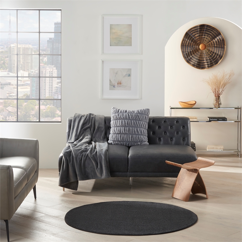 Pemberly Row 4' x Round Black Fabric Outdoor Area Rug (4' Round)