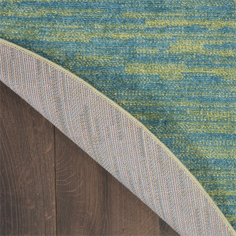Pemberly Row 4' x Round Blue Green Fabric Outdoor Area Rug (4' Round)