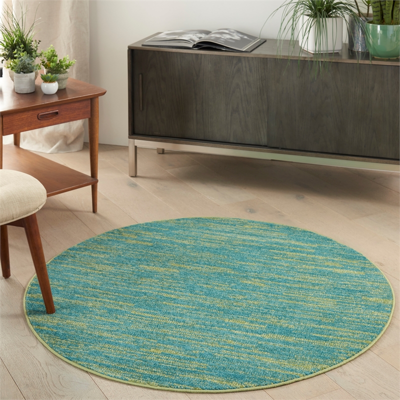 Pemberly Row 4' x Round Blue Green Fabric Outdoor Area Rug (4' Round)