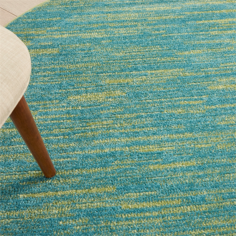 Pemberly Row 4' x Round Blue Green Fabric Outdoor Area Rug (4' Round)