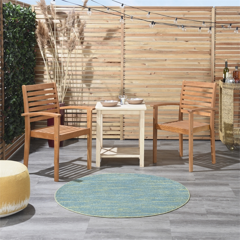 Pemberly Row 4' x Round Blue Green Fabric Outdoor Area Rug (4' Round)