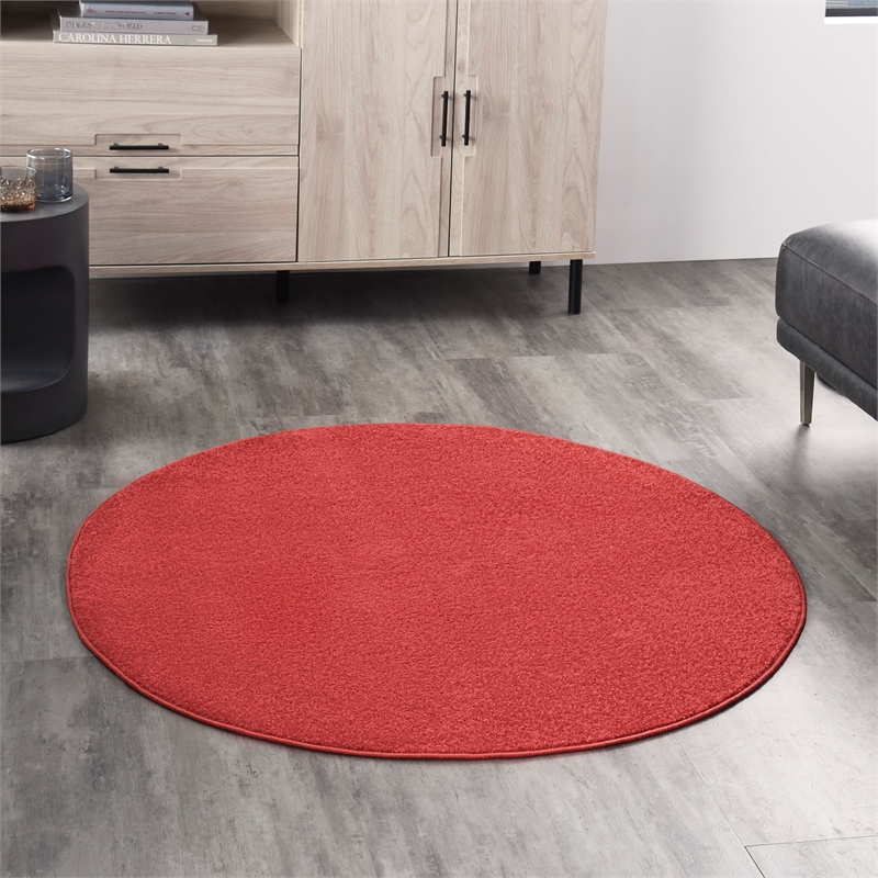 Pemberly Row 4' x Round Brick Red Fabric Outdoor Area Rug (4' Round)