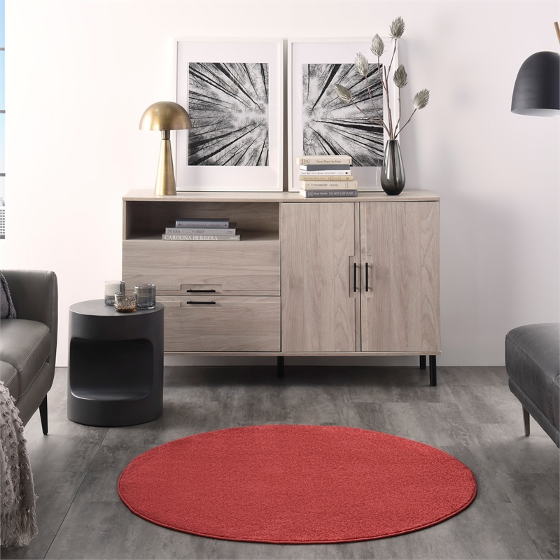 Pemberly Row 4' x Round Brick Red Fabric Outdoor Area Rug (4' Round)