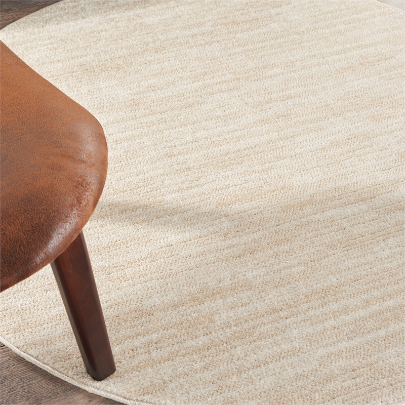 Pemberly Row 4' x Round Ivory Beige Fabric Outdoor Area Rug (4' Round)