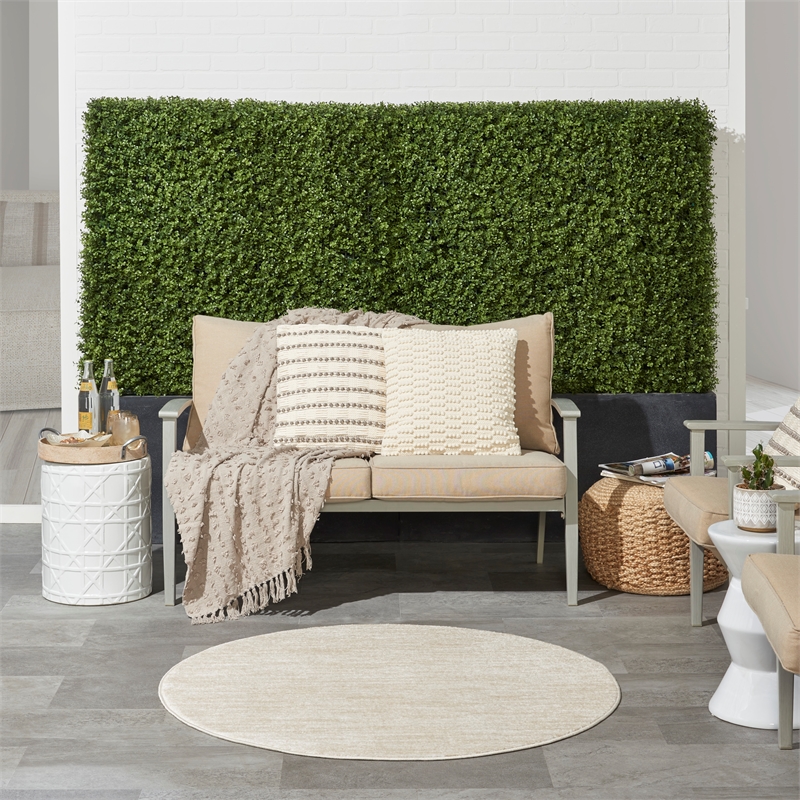 Pemberly Row 4' x Round Ivory Beige Fabric Outdoor Area Rug (4' Round)