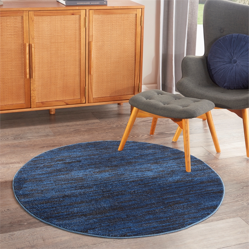 Pemberly Row 4' x Round Midnight Blue Fabric Outdoor Area Rug (4' Round)