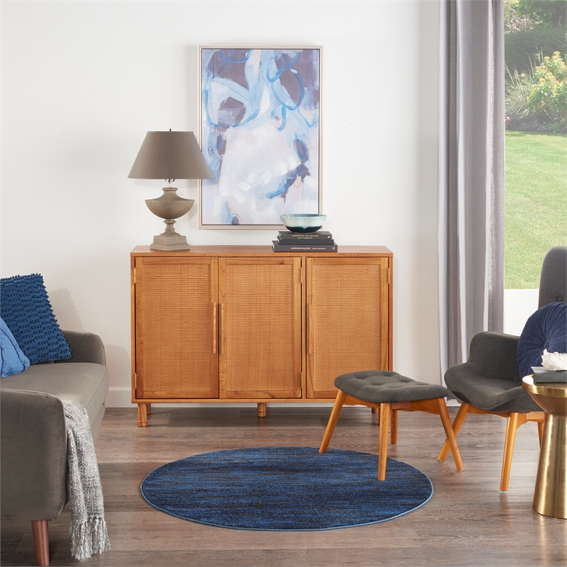 Pemberly Row 4' x Round Midnight Blue Fabric Outdoor Area Rug (4' Round)