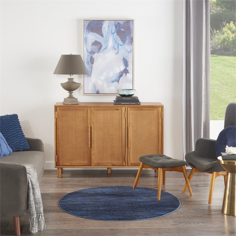 Pemberly Row 4' x Round Midnight Blue Fabric Outdoor Area Rug (4' Round)