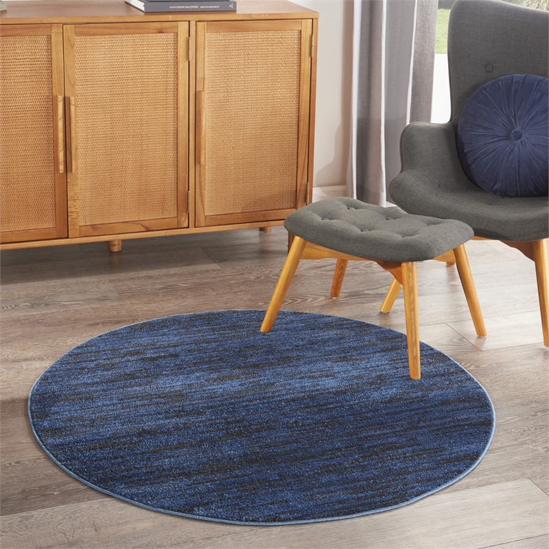 Pemberly Row 4' x Round Midnight Blue Fabric Outdoor Area Rug (4' Round)