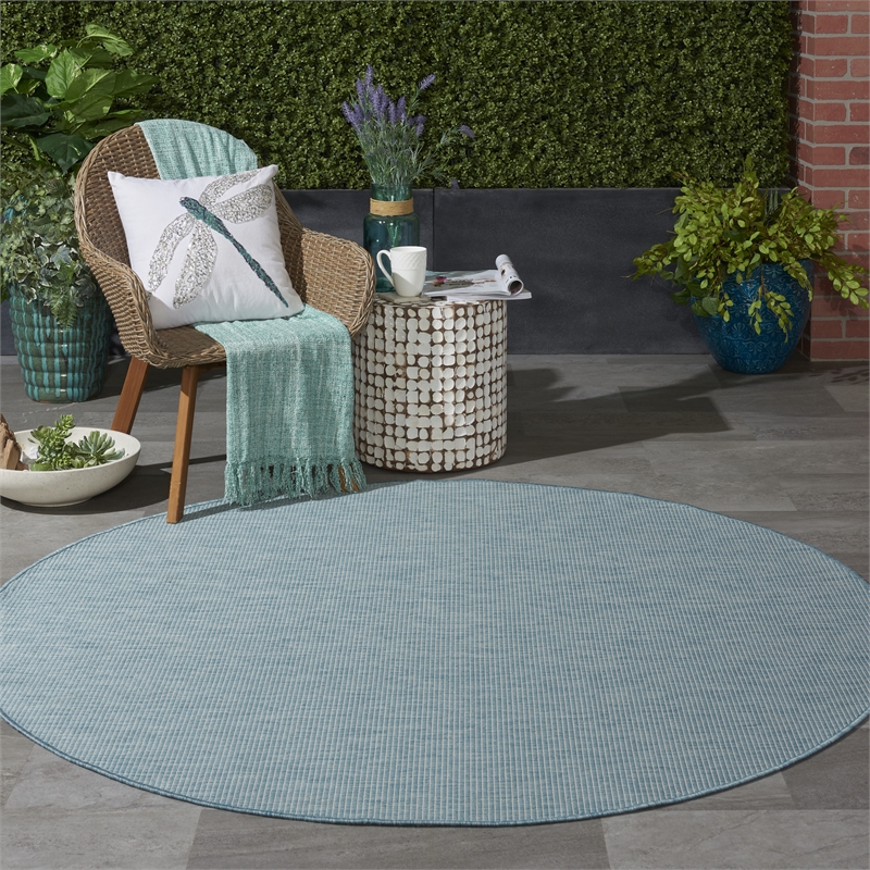 Pemberly Row 6' x Round Aqua Fabric Modern Area Rug (6' Round)