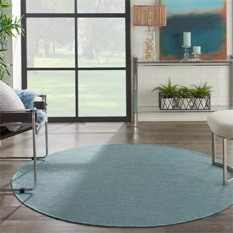 Pemberly Row 6' x Round Aqua Fabric Modern Area Rug (6' Round)