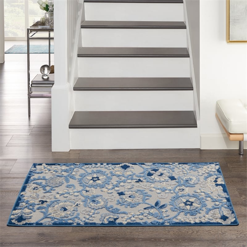 Pemberly Row 3' x 5' Blue Gray Fabric Farmhouse Area Rug (3' x 5')