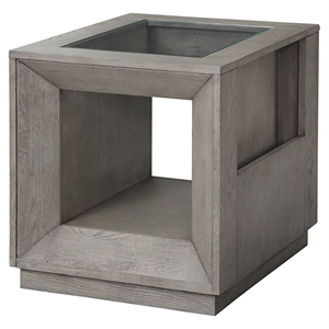 Pemberly Row Contemporary Oak Veneer End Table in Moonstone Finish