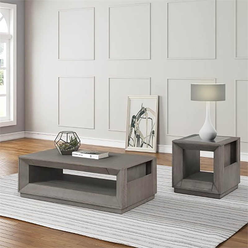 Pemberly Row Contemporary Oak Veneer End Table in Moonstone Finish