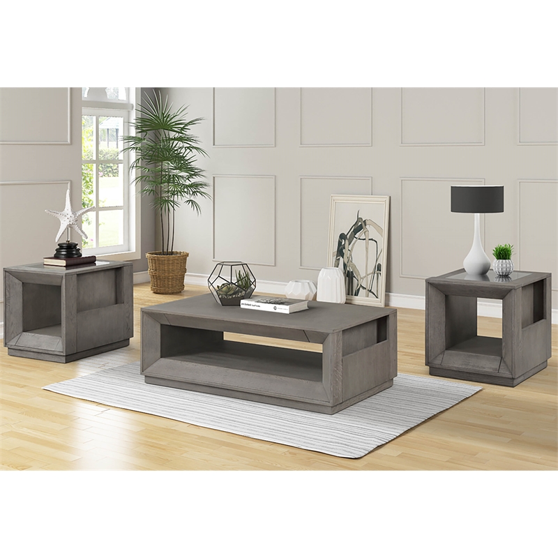Pemberly Row Contemporary Oak Veneer End Table in Moonstone Finish