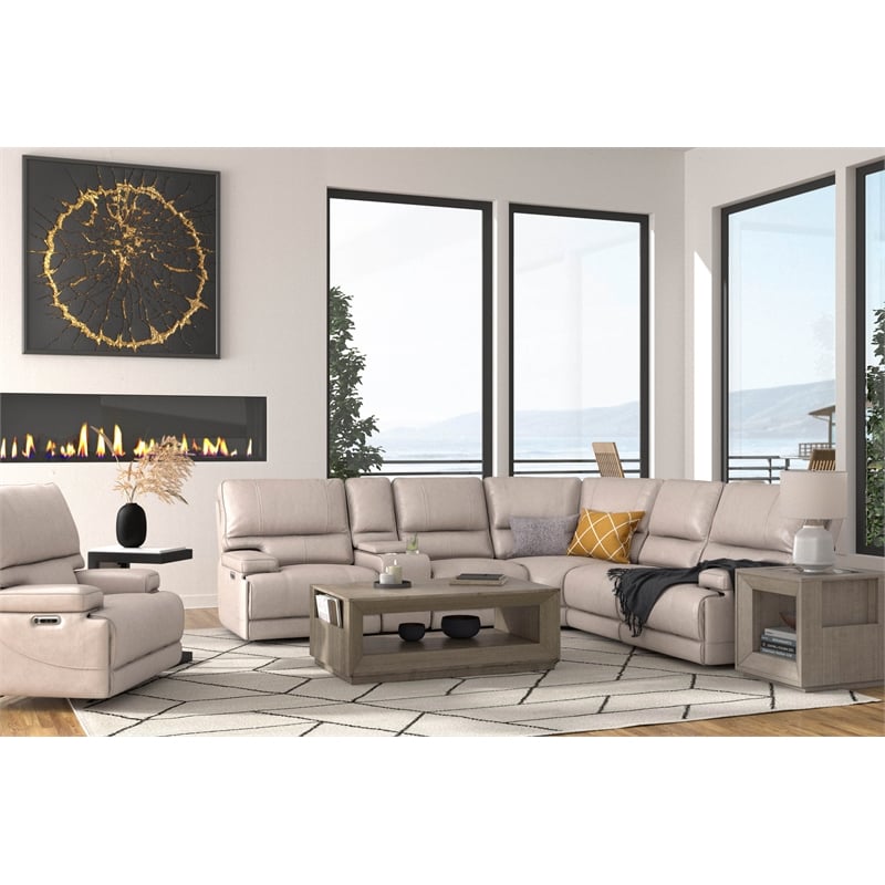 Pemberly Row Contemporary Oak Veneer End Table in Moonstone Finish