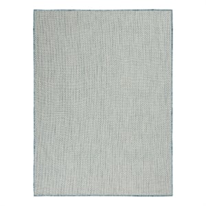 Pemberly Row 60&quot x 84&quot Fabric Indoor/Outdoor Rug in Ivory Aqua
