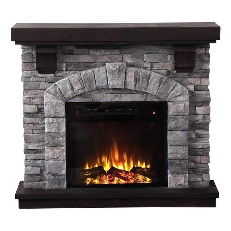 Pemberly Row 45 in. Magnesium Oxide Freestanding Electric Fireplace in Gray