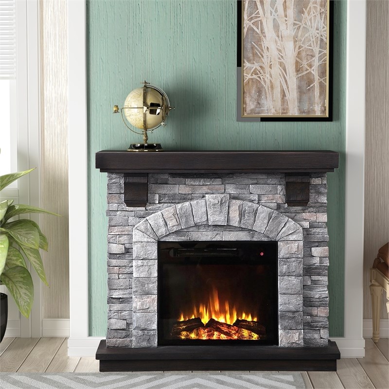 Pemberly Row 45 in. Magnesium Oxide Freestanding Electric Fireplace in Gray