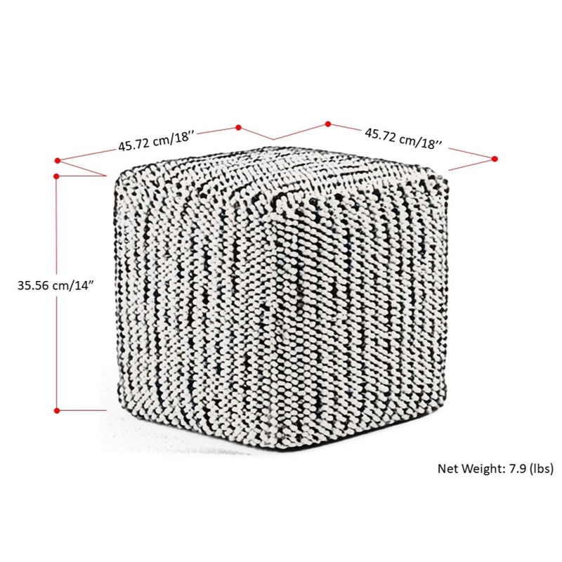 Pemberly Row Contemporary Boho Cube Woven Pouf in Maroon Cotton and Wool