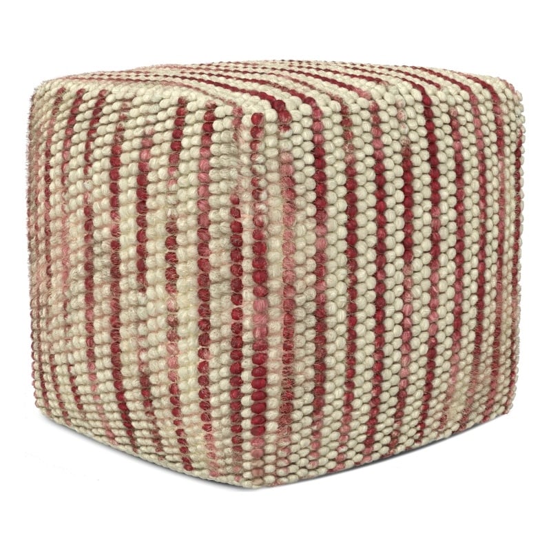 Pemberly Row Contemporary Boho Cube Woven Pouf in Maroon Cotton and Wool