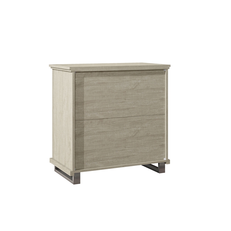 Pemberly Row 32 in. 3-Drawer Bedroom Nightstand with Elevated Metal Legs-Beige