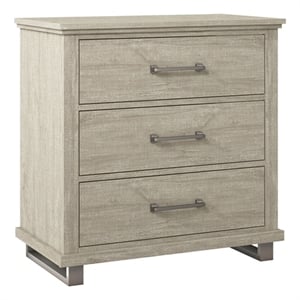 Pemberly Row 32 in. 3-Drawer Bedroom Nightstand with Elevated Metal Legs-Beige