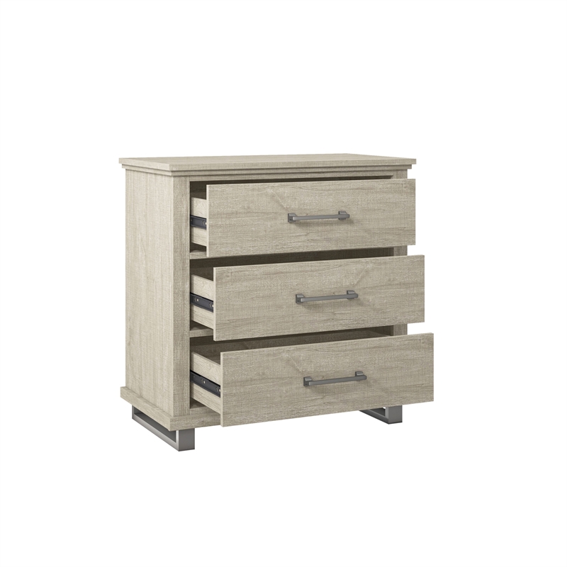Pemberly Row 32 in. 3-Drawer Bedroom Nightstand with Elevated Metal Legs-Beige