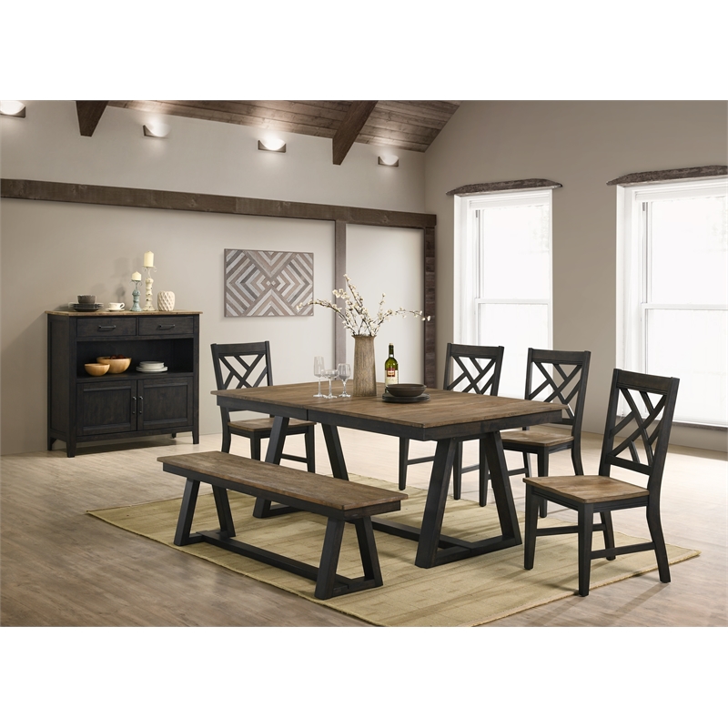Pemberly Row Wood Lattice Back Chair in Brown/Pecan (Set of 2)