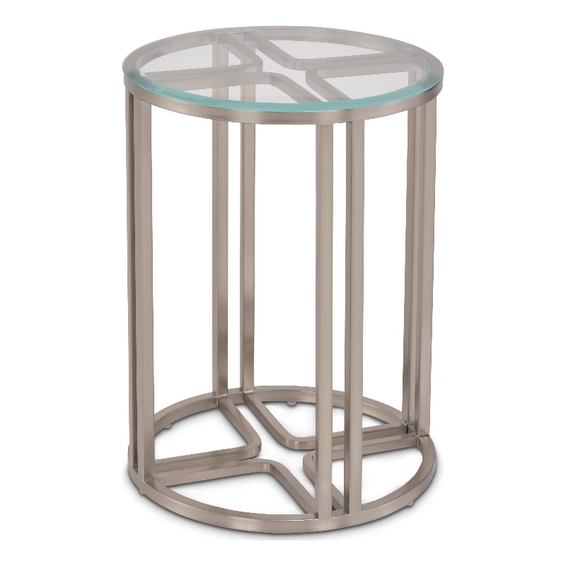Pemberly Row Stainless Steel & Glass Chairside Table in Silver Mist