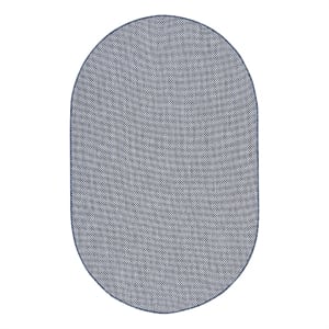 Pemberly Row 5' x 8' Oval Ivory Blue Fabric Modern Area Rug (8' Oval)