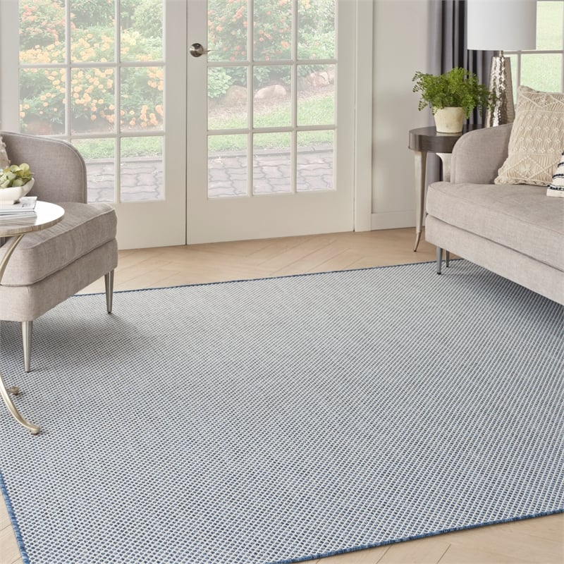 Pemberly Row 6' x Square Ivory Blue Fabric Modern Area Rug (6' Square)