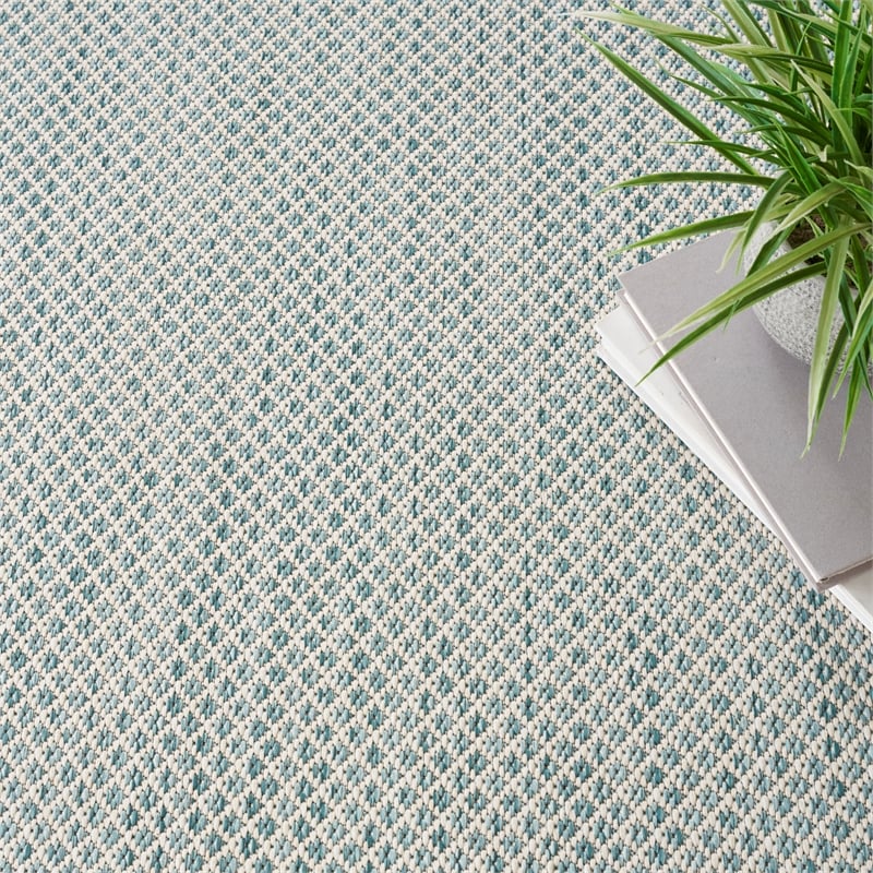 Pemberly Row 4' x Square Ivory Aqua Fabric Modern Area Rug (4' Square)