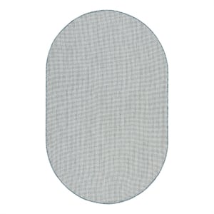 Pemberly Row 5' x 8' Oval Ivory Aqua Fabric Modern Area Rug (8' Oval)