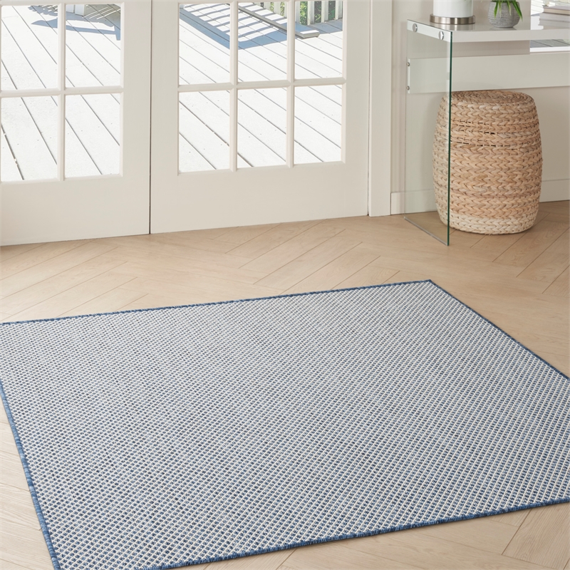 Pemberly Row 4' x Square Ivory Blue Fabric Modern Area Rug (4' Square)