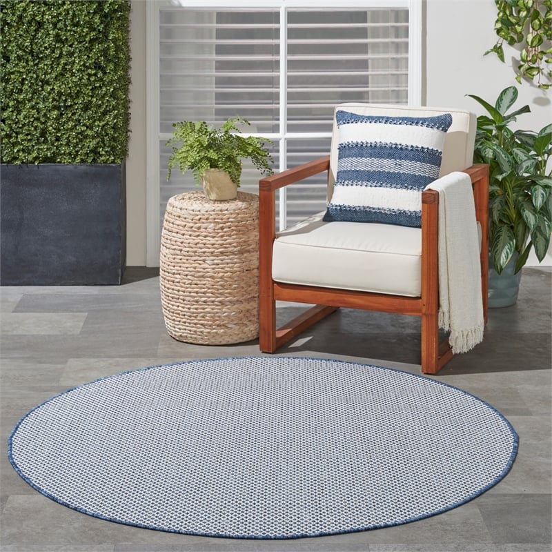 Pemberly Row 5' x Round Ivory Blue Fabric Modern Area Rug (5' Round)