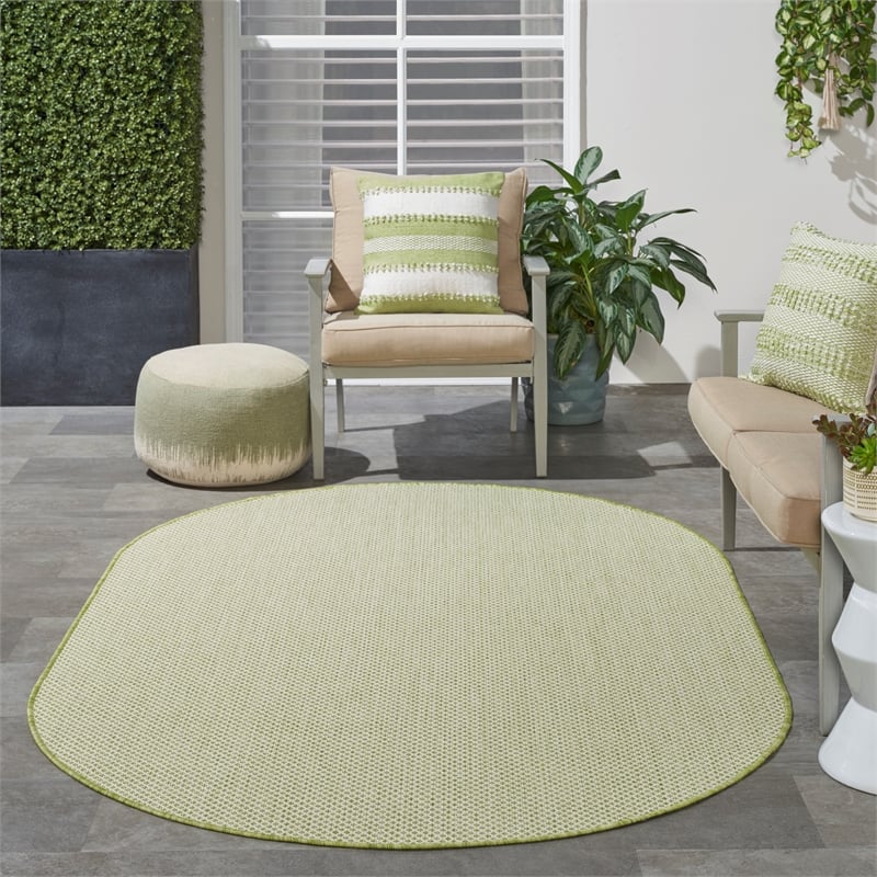 Pemberly Row 5' x 8' Oval Ivory Green Fabric Modern Area Rug (8' Oval)
