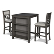 Pemberly Row Contemporary Solid Wood Counter Table W/2 Chairs in Gray