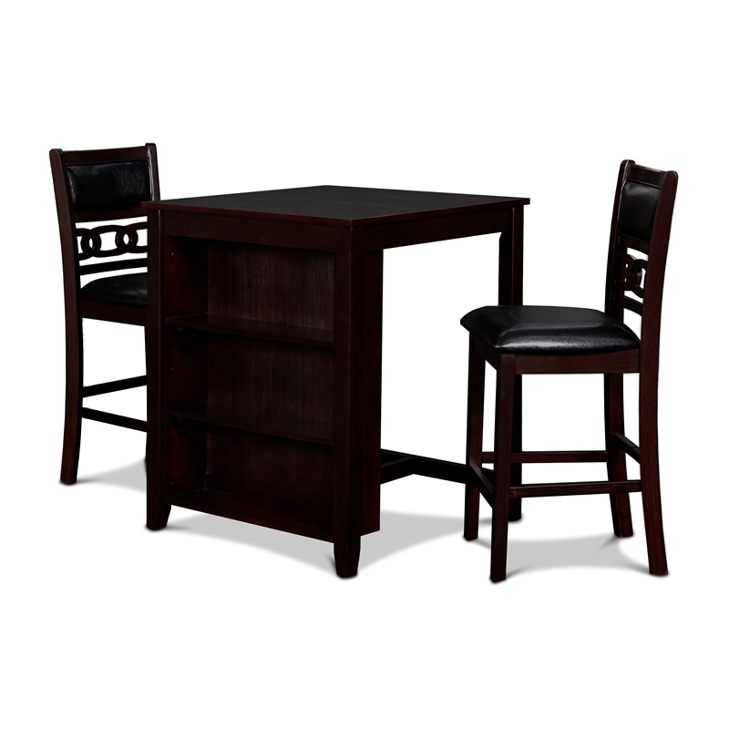 Pemberly Row Solid Wood Counter Table W/2 Chairs in Ebony Black