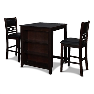 Pemberly Row Solid Wood Counter Table W/2 Chairs in Ebony Black