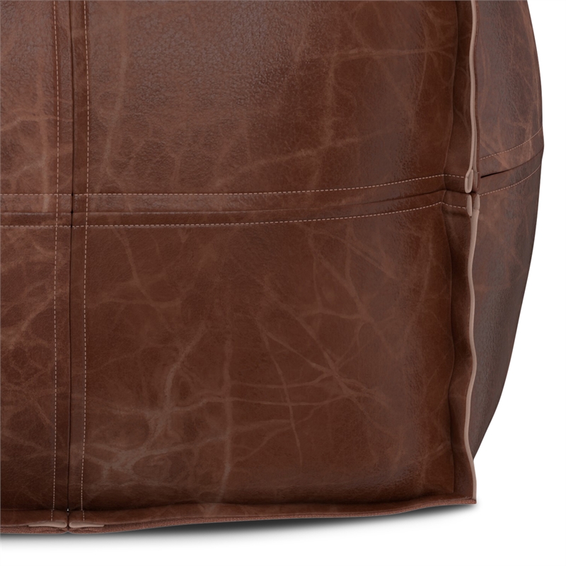 Pemberly Row Upholstered Square Genuine Leather Pouf in Dark Brown