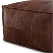 Pemberly Row Upholstered Square Genuine Leather Pouf in Dark Brown