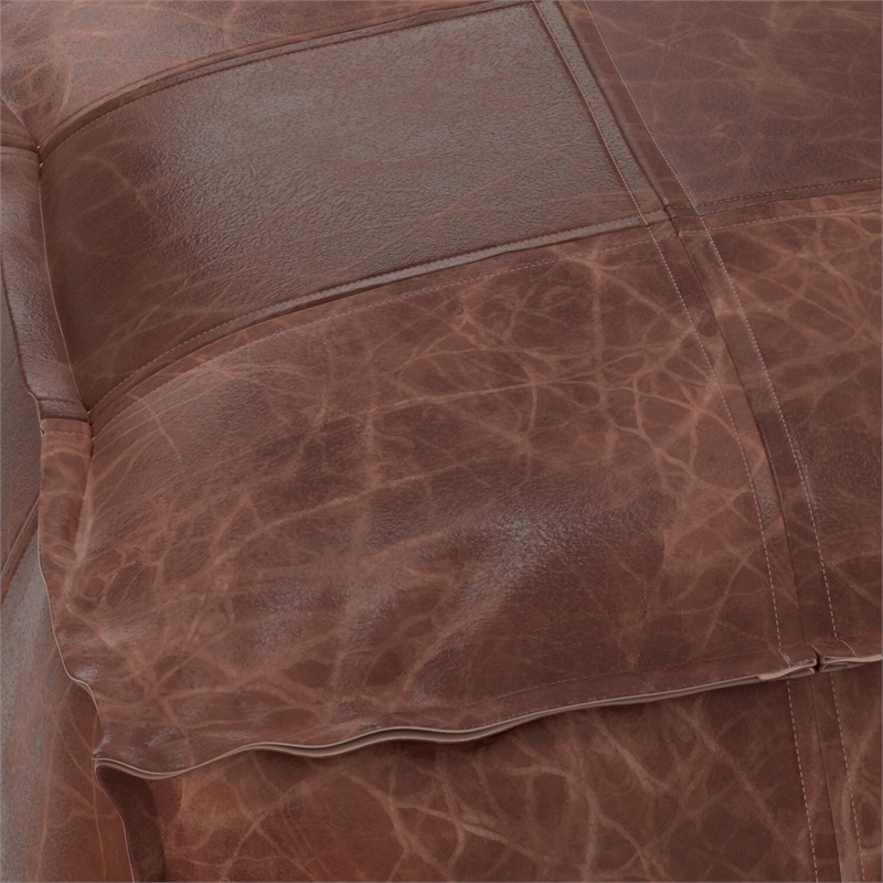 Pemberly Row Upholstered Square Genuine Leather Pouf in Dark Brown