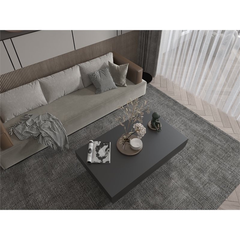 Pemberly Row Contemporary Stainless Steel Coffee Table in Black