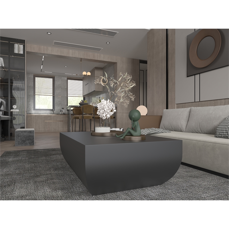Pemberly Row Contemporary Stainless Steel Coffee Table in Black