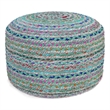 Pemberly Row Contemporary Boho Round Pouf in Green Braided Jute
