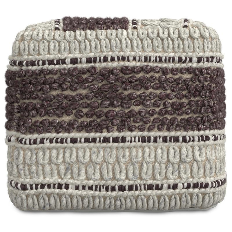 Pemberly Row Contemporary Square Pouf in Magenta and Natural Handloom Woven