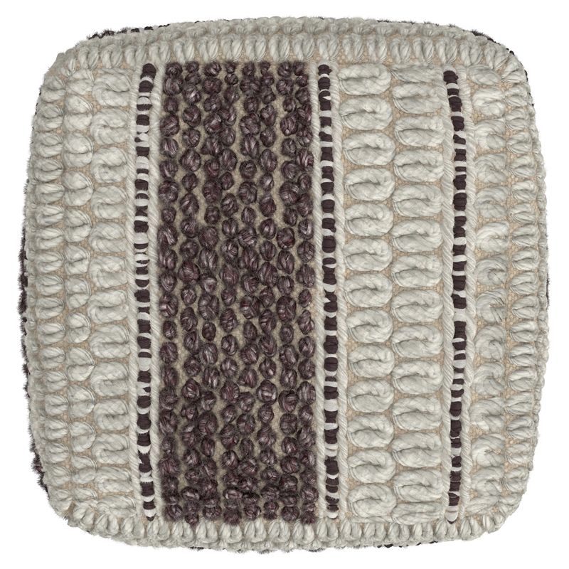 Pemberly Row Contemporary Square Pouf in Magenta and Natural Handloom Woven